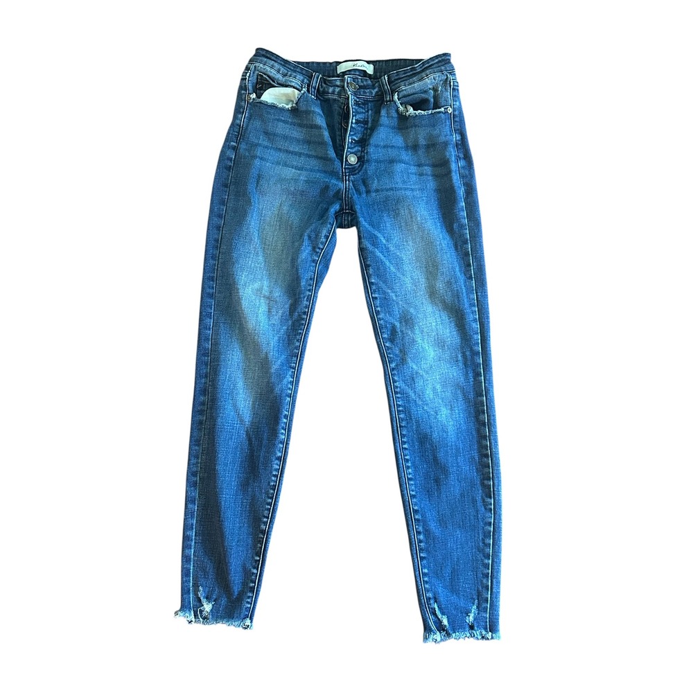 KanCan High Rise Skinny Jeans Medium Wash‎ Button Fly Raw Hem KC7300D Size 9/28